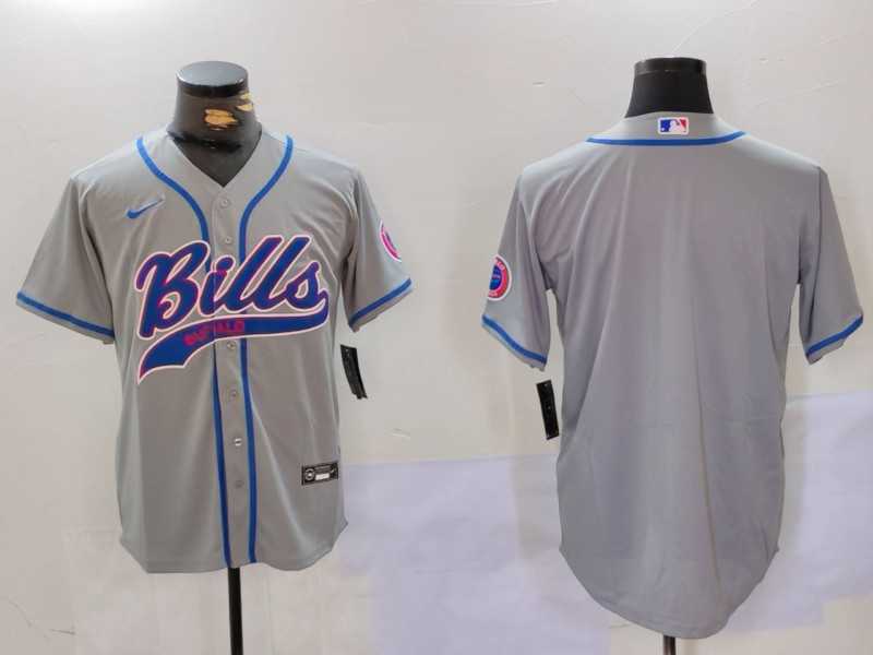 Men%27s Buffalo Bills Grey Team Blank Cool Base Stitched Baseball Jersey